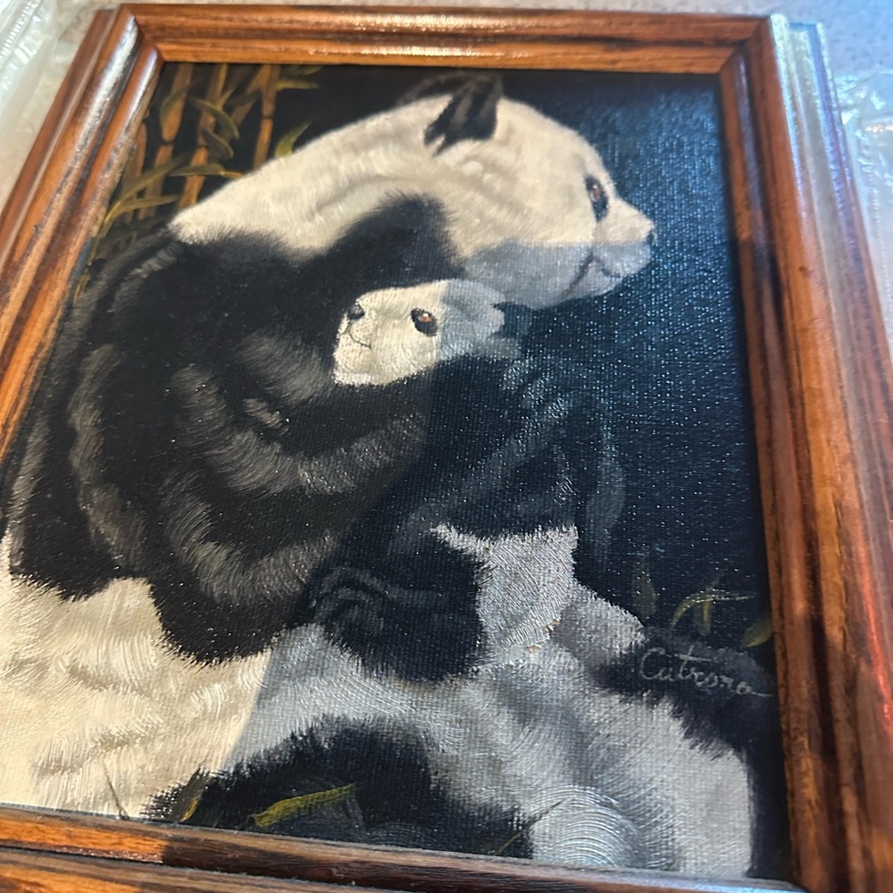 Panda Embroidery Art in Wooden Frame